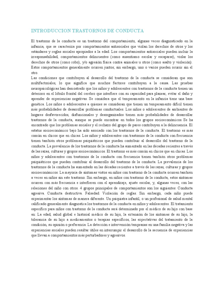 Trastornos de conducta en la infancia | PDF | Trastorno mental ...