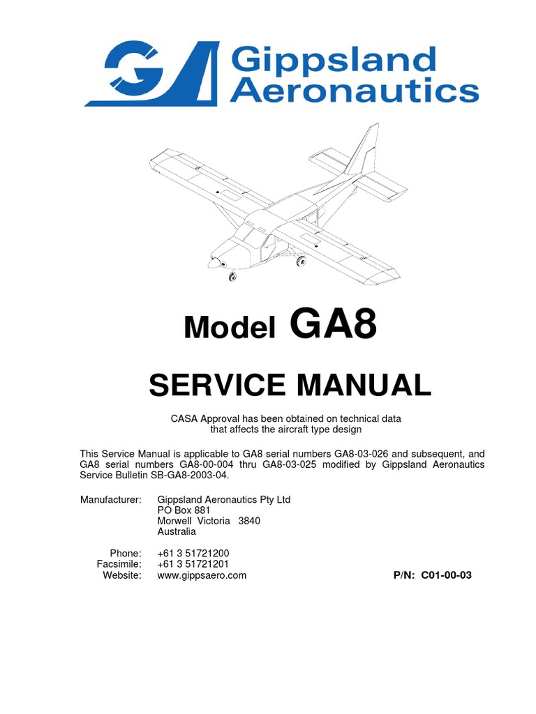 GA8 Airvan Service Manual Overview | PDF | Pascal (Unit) | Machines