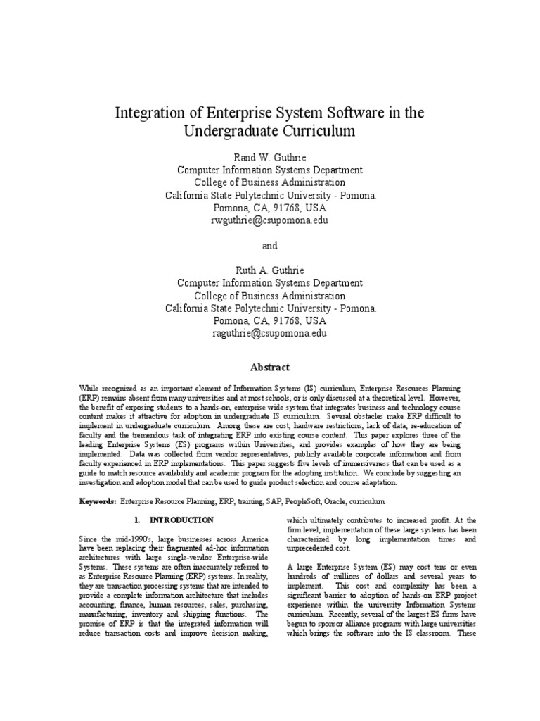 ERP Integration in Undergrad Curriculum | PDF | Enterprise Resource ...