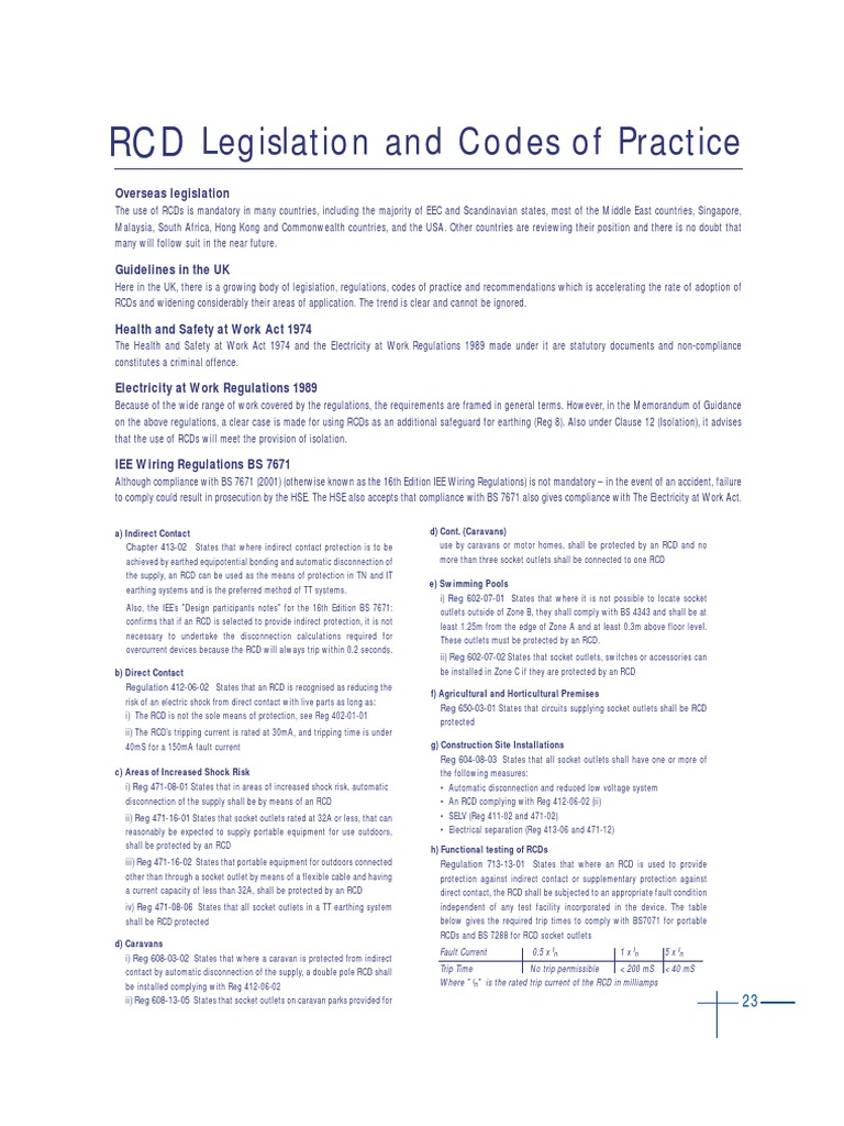 Legislation and Codes of Practice PDF Electrical Equipment Components