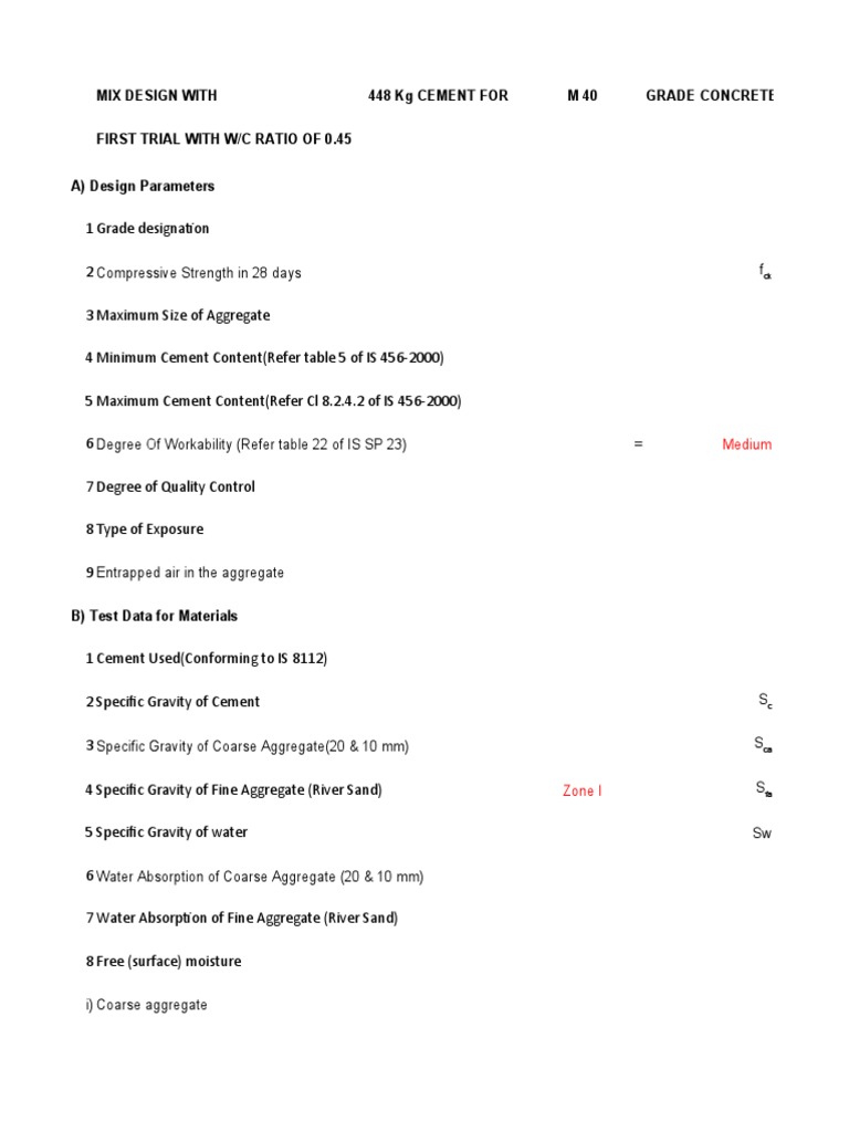 M40 Grade Concrete Mix Design Details | PDF | Construction Aggregate ...