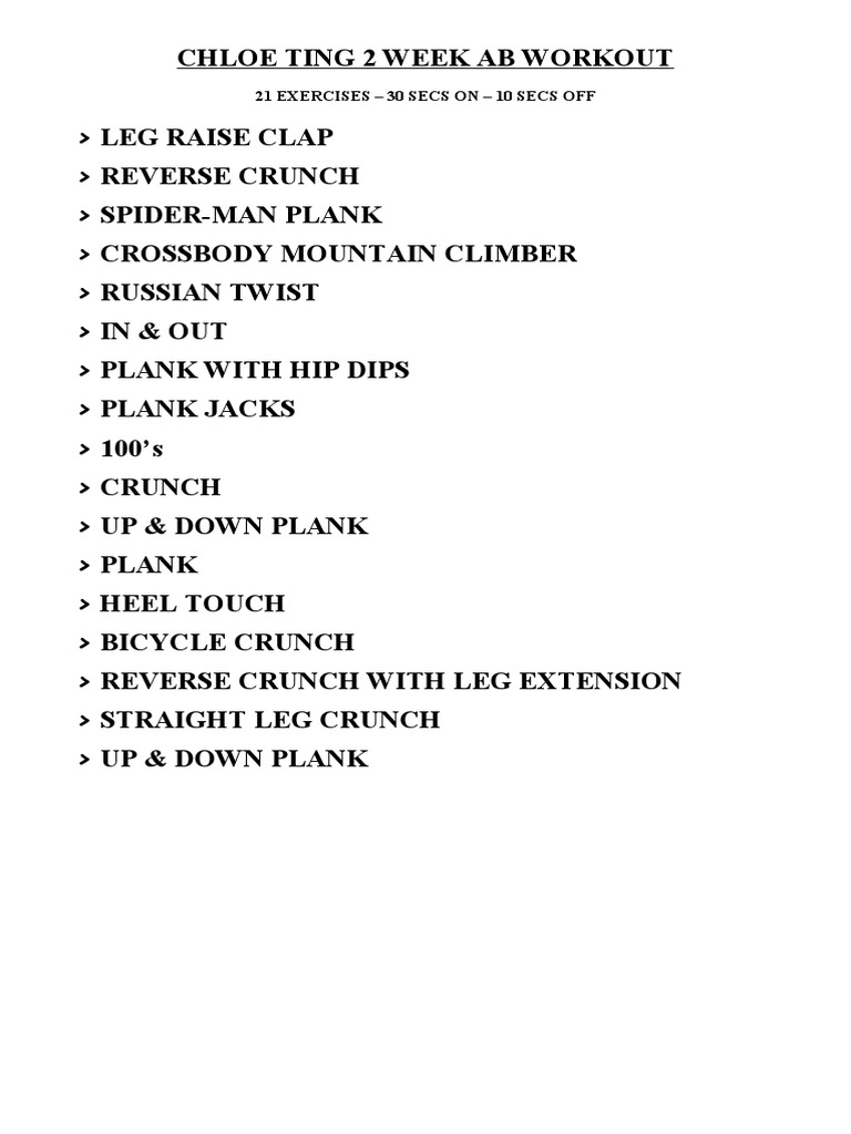 Chloe Ting 2 Week Ab Workout PDF