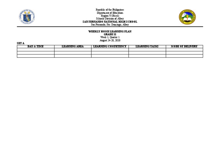 Grade 11 Weekly Learning Plan - Week 1 | PDF