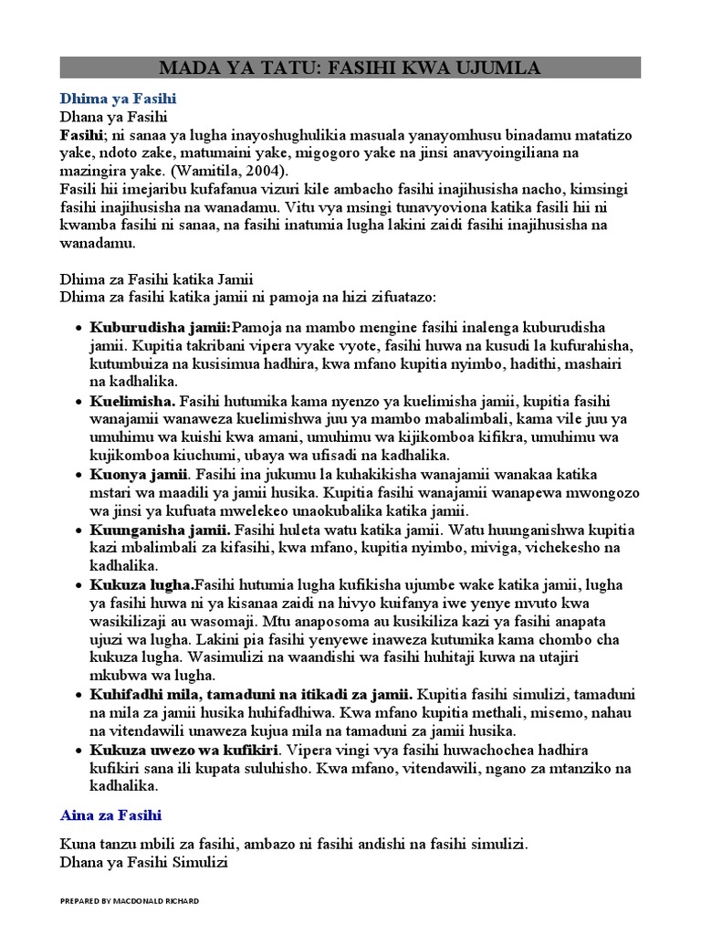 Mada Ya 3 Fasihi Kwa Ujumla Pdf