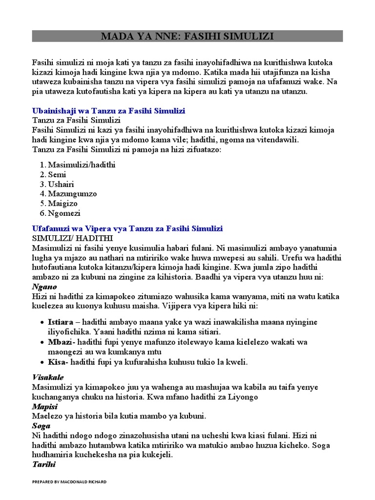 Mada Ya 4 Fasihi Simulizi Pdf