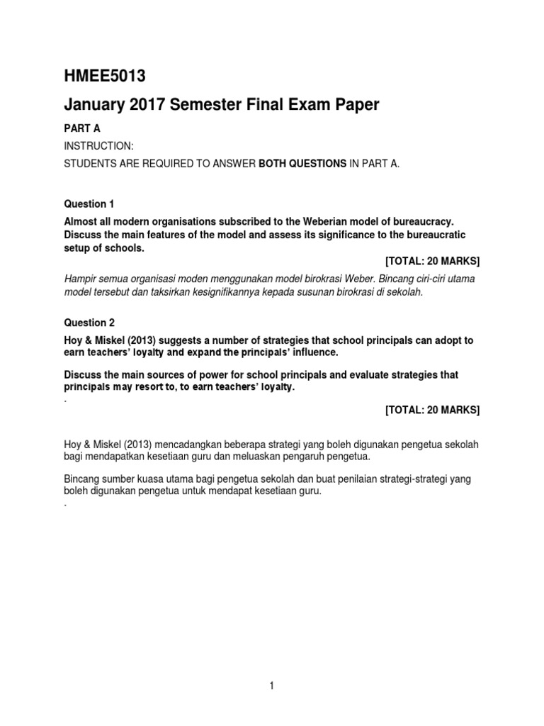1hmee5013 Exam Q Jan2017 S14 Pdf Bureaucracy Max Weber