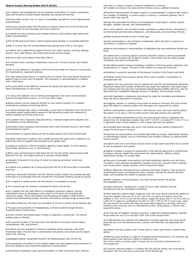 Medical Surgical Nursing Bullets | PDF | Myocardial Infarction | Shock ...