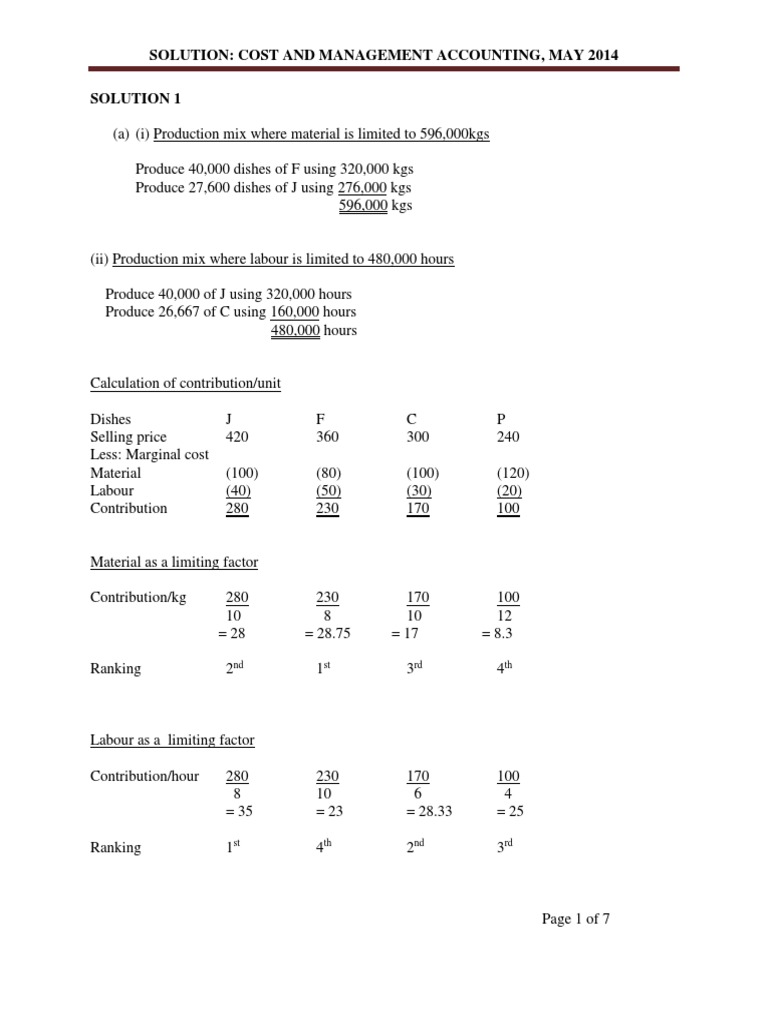 Cost and Management Accounting Solutions | PDF | Cost | Labour Economics
