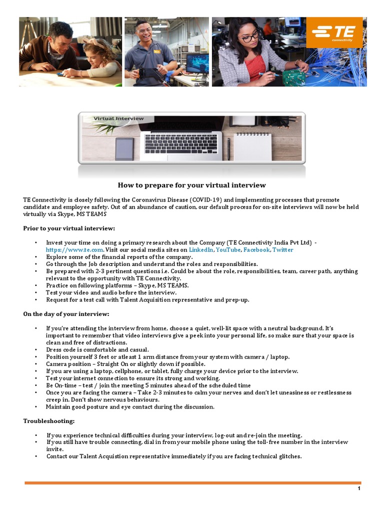 Virtual Interview Guide Candidates Te Connectivity India Pvt Ltd