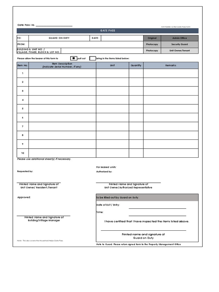 Gate Pass No. - : (Indicate Serial Number, If Any) | Download Free PDF ...