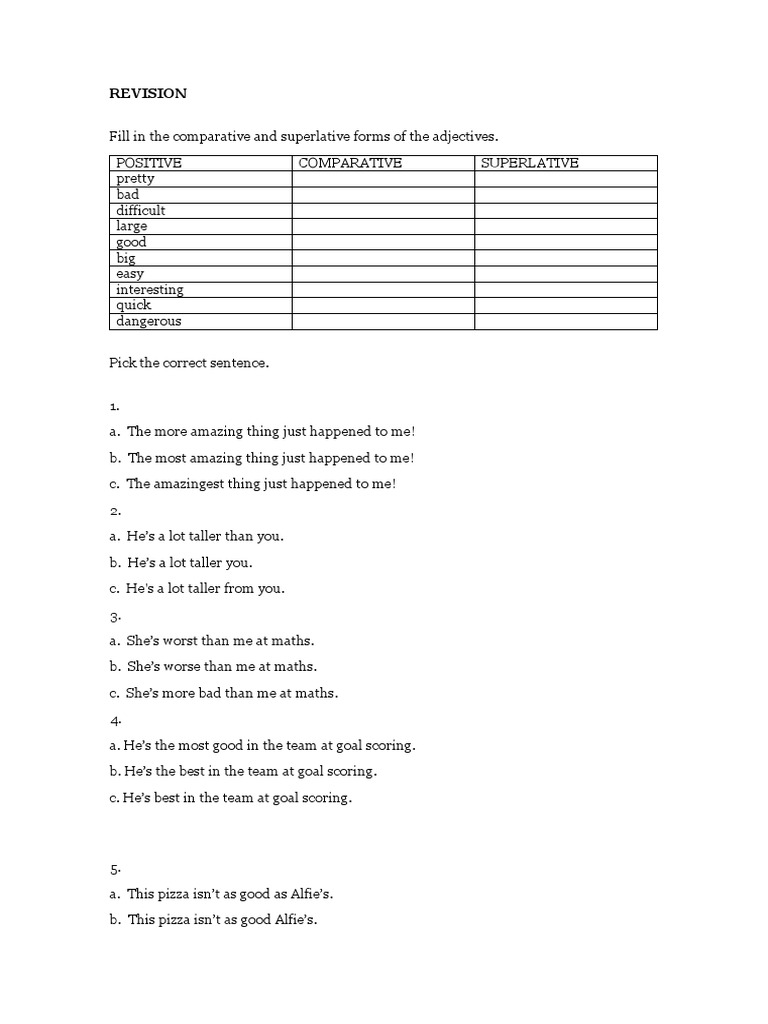 REVISION - Comparatives and Superlatives | PDF