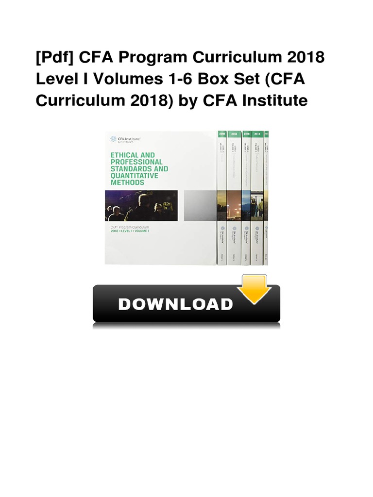 Pdf Cfa Program Curriculum 2018 Level I Volumes 1 6 Box Set Cfa