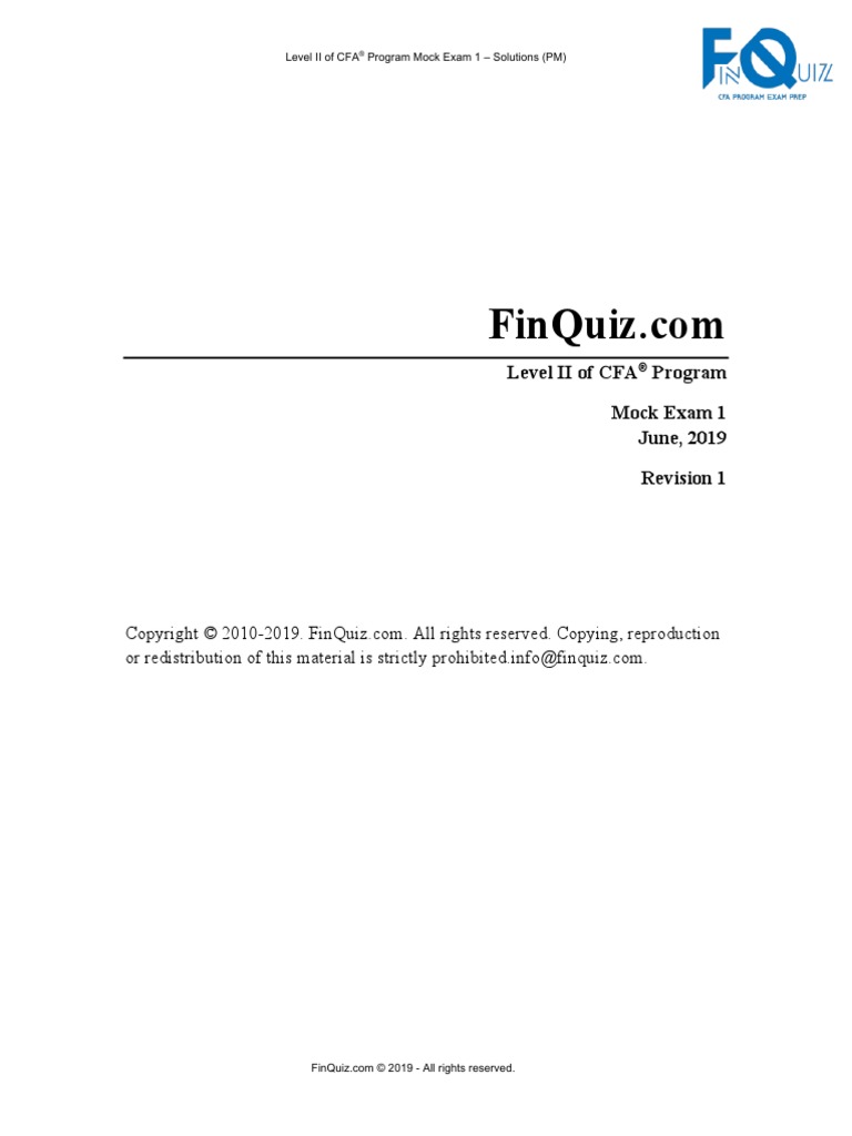 Level II of CFA Program Mock Exam 1 - Solutions (PM) | PDF | Regression ...