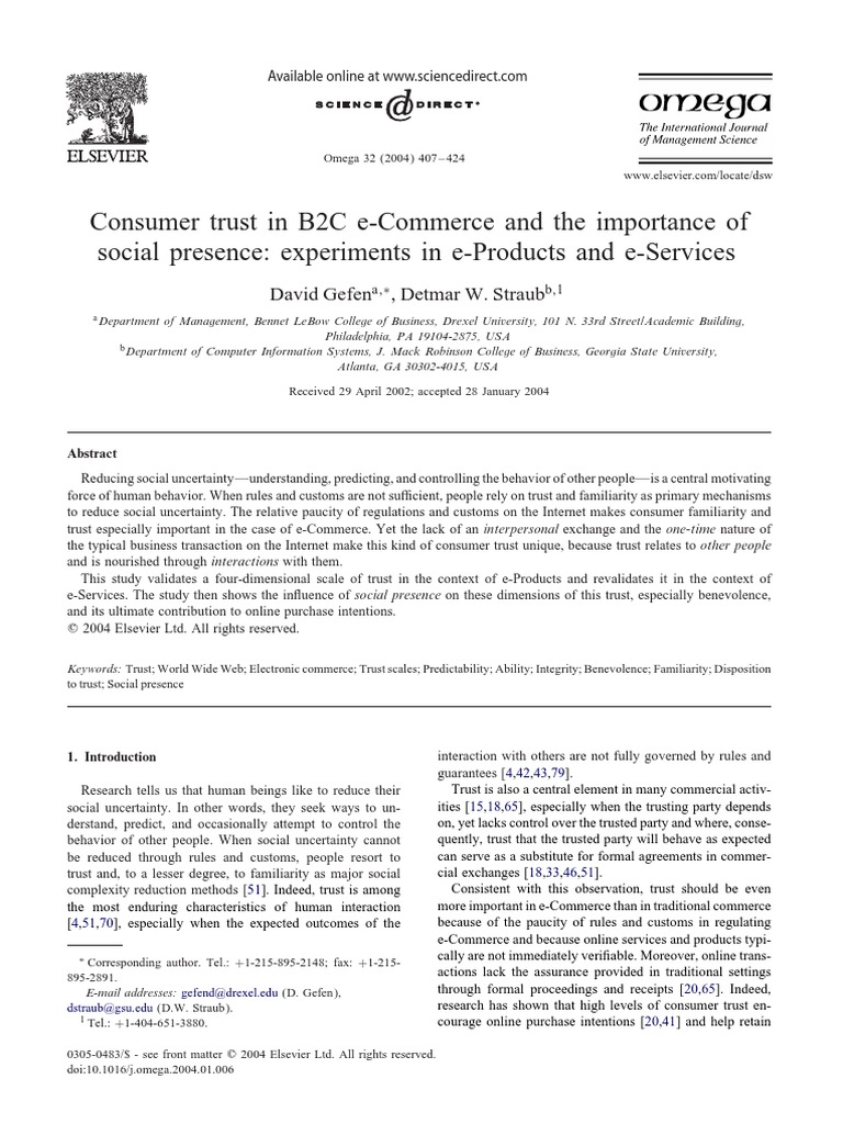 Consumer Trust in B2C e-Commerce | PDF | E Commerce | Integrity