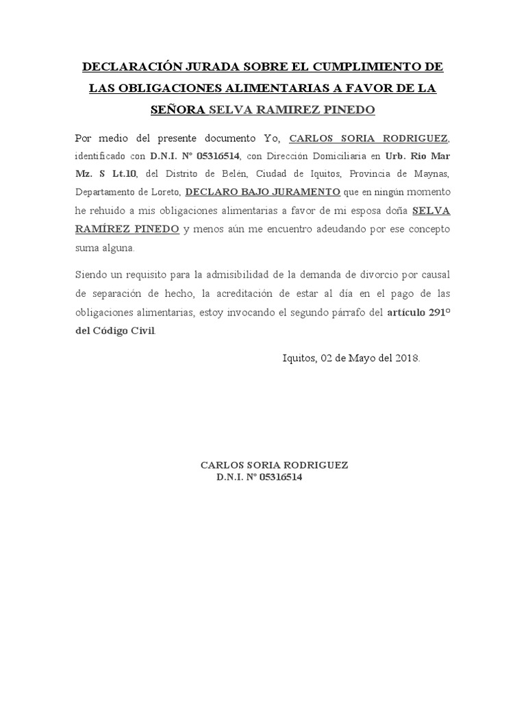 Declaracion Jurada de Cumplimiento de Obligaciones | PDF