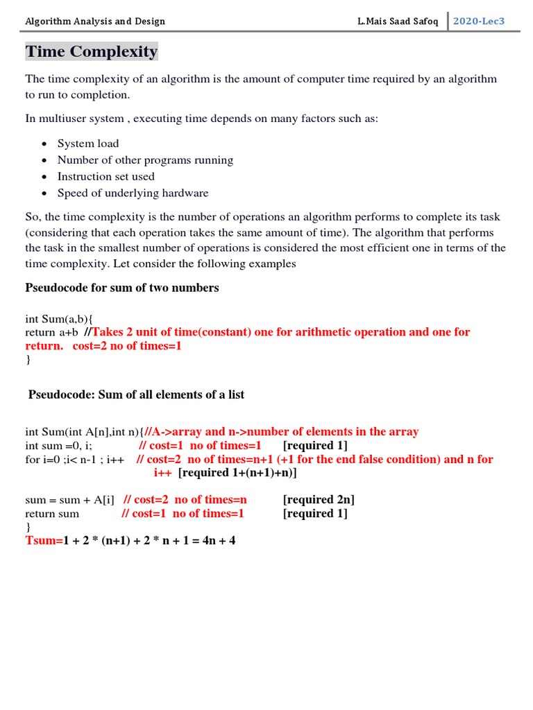 Algorithm-L3-Time Complexity | PDF | Recurrence Relation | Time Complexity