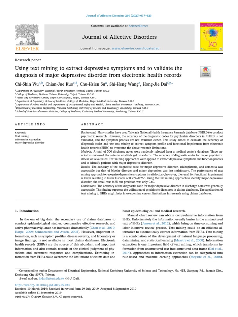 Journal of Affective Disorders Research Paper PDF Mental Disorder