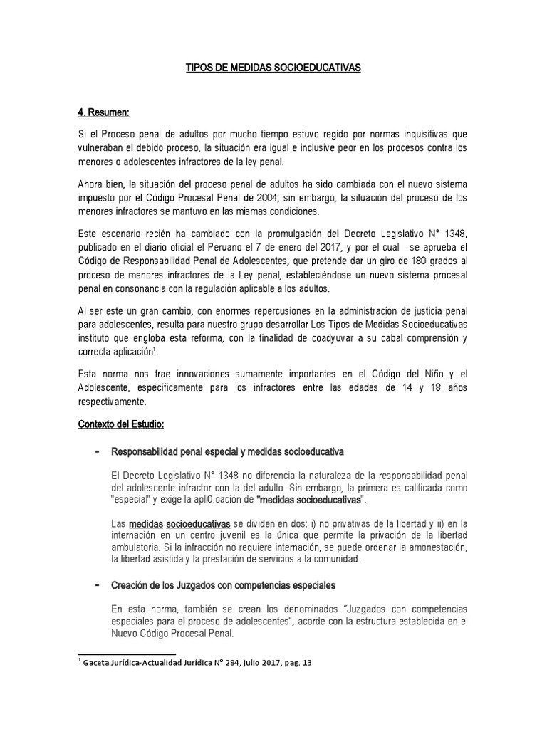 Tipos de Medidas Socioeducativas para Adolescentes | PDF | Derecho ...