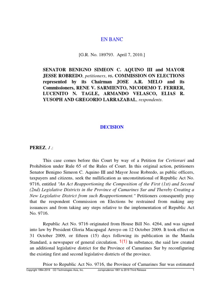 Aquino v comelec pdf standing law writ of prohibition