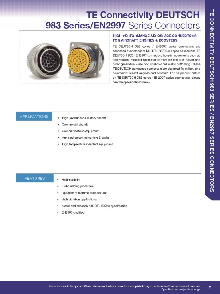 TE Connectivity DEUTSCH 983 Series/EN2997 Series Connectors ...