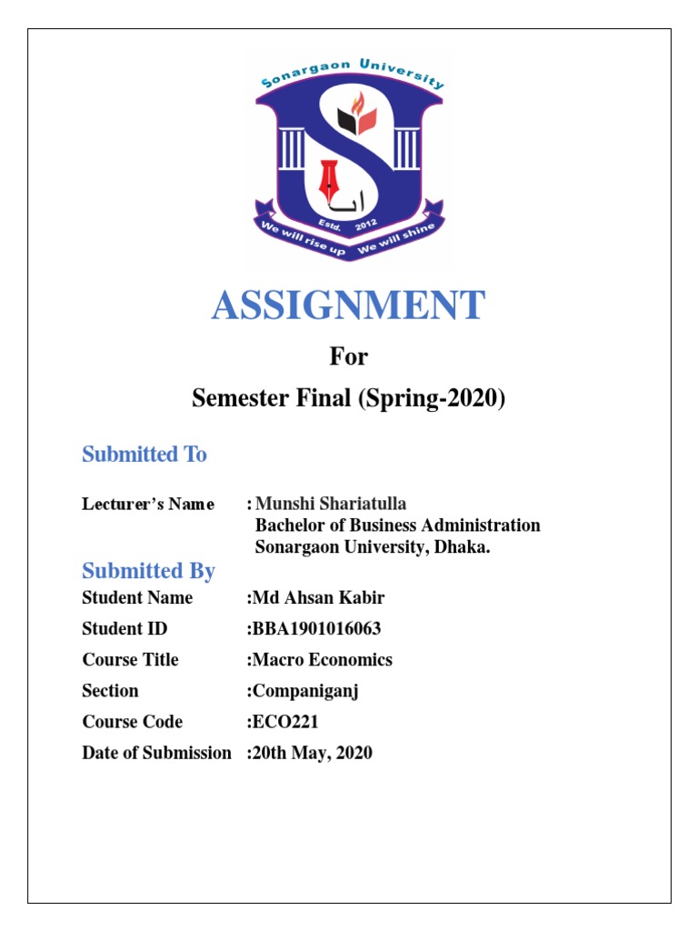 University Assignment Cover Page