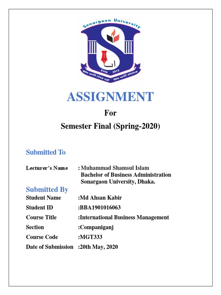 Assignment Cover Page - Ahsan | PDF