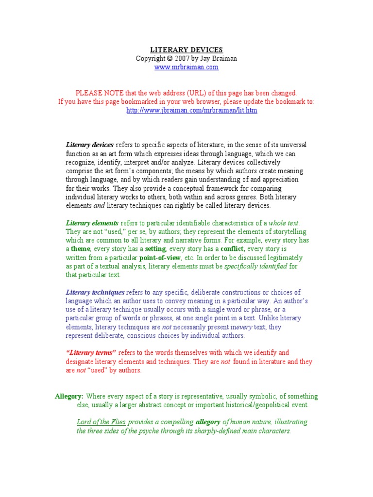 Literary Devices Refers To Specific Aspects of Literature, in The Sense