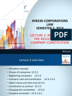 Ayb230 Corporations LAW SEMESTER 2, 2018: Lecture 2: Registration, Pre-Registration & Company Constitution