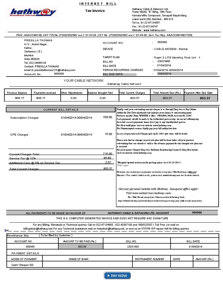 Internet Bill Invoice Format | PDF | Payments | Cheque
