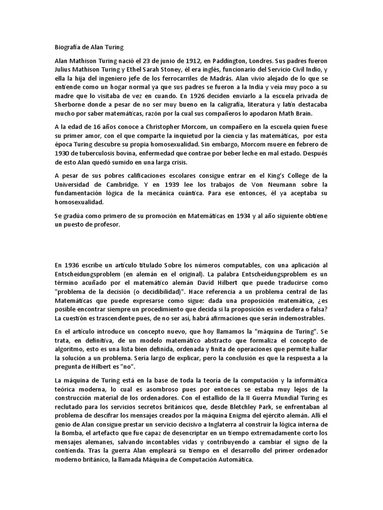 Biografía de Alan Turing | PDF | Alan Turing | Teoría de la computación