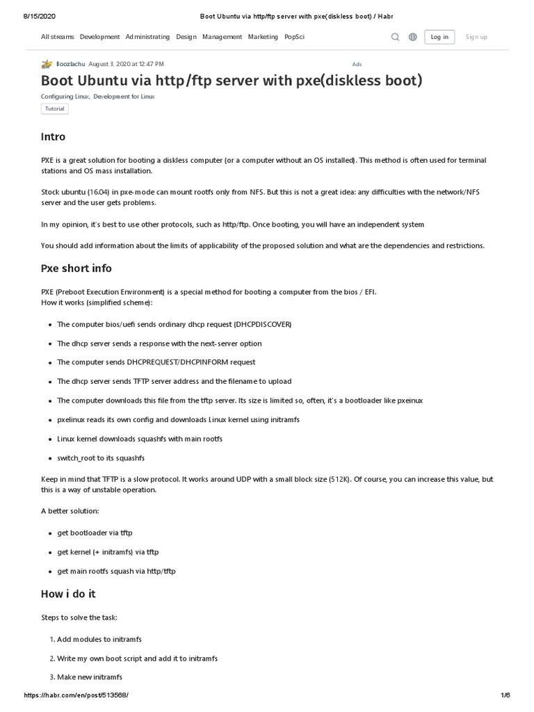 Boot Ubuntu Via HTTP FTP Server With Pxe (Diskless Boot) Habr PDF