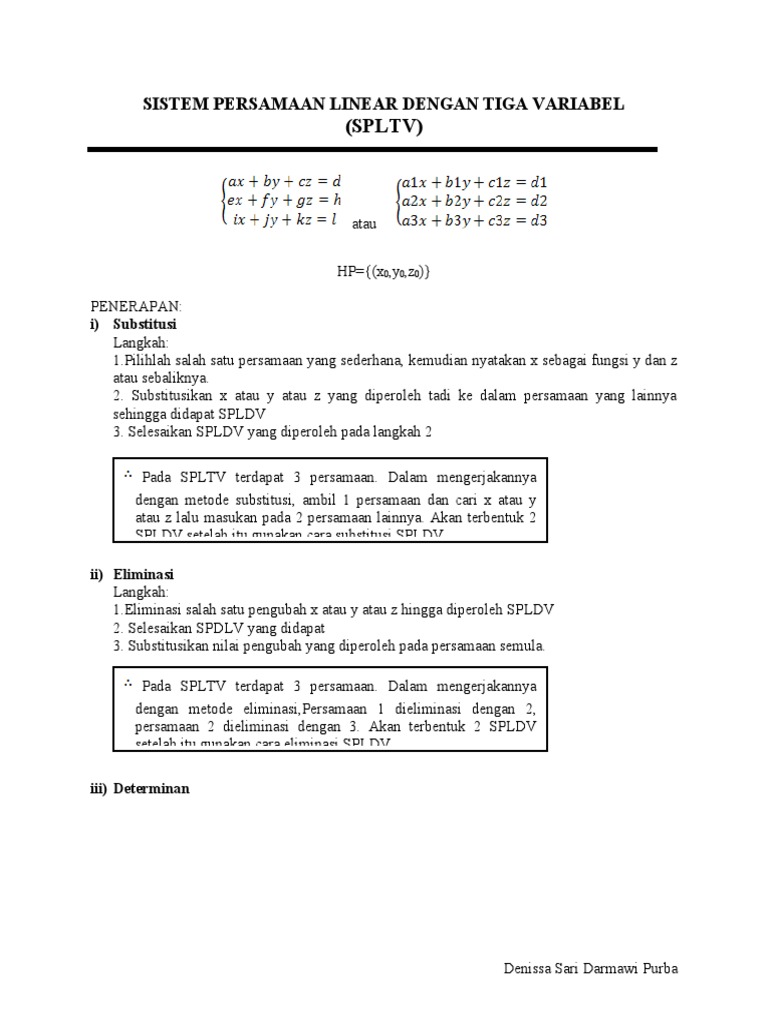 Metode SPLTV: Substitusi dan Eliminasi | PDF