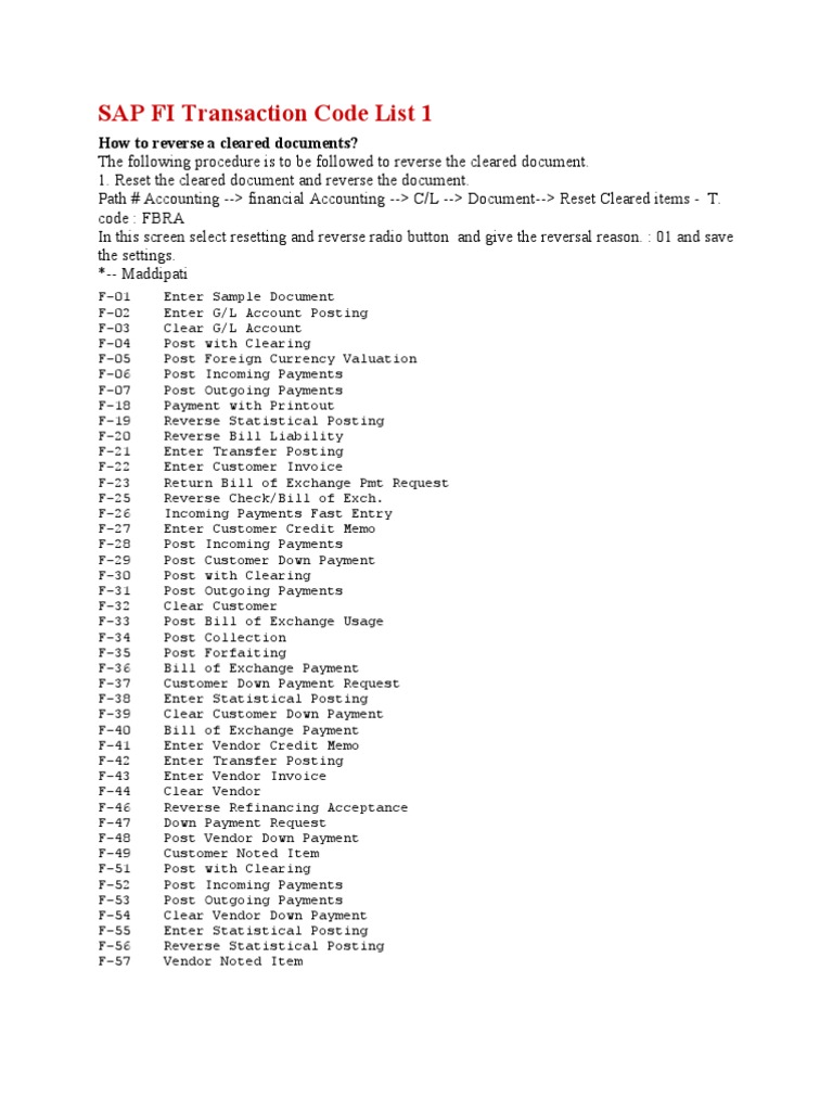 Sap Fico Transaction Code | PDF | Cheque | Payments