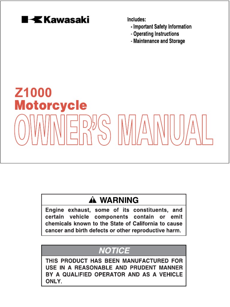 Kawasaki Z1000R オーナーズマニュアル z1000 Owner Manual | PDF | Gasoline | Motorcycle