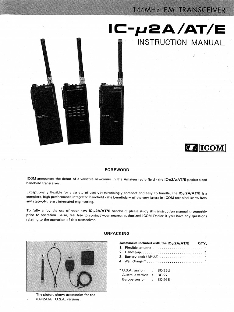 ICOM IC - 2A IC - 2T IC - 2E - Instruction Manual | PDF