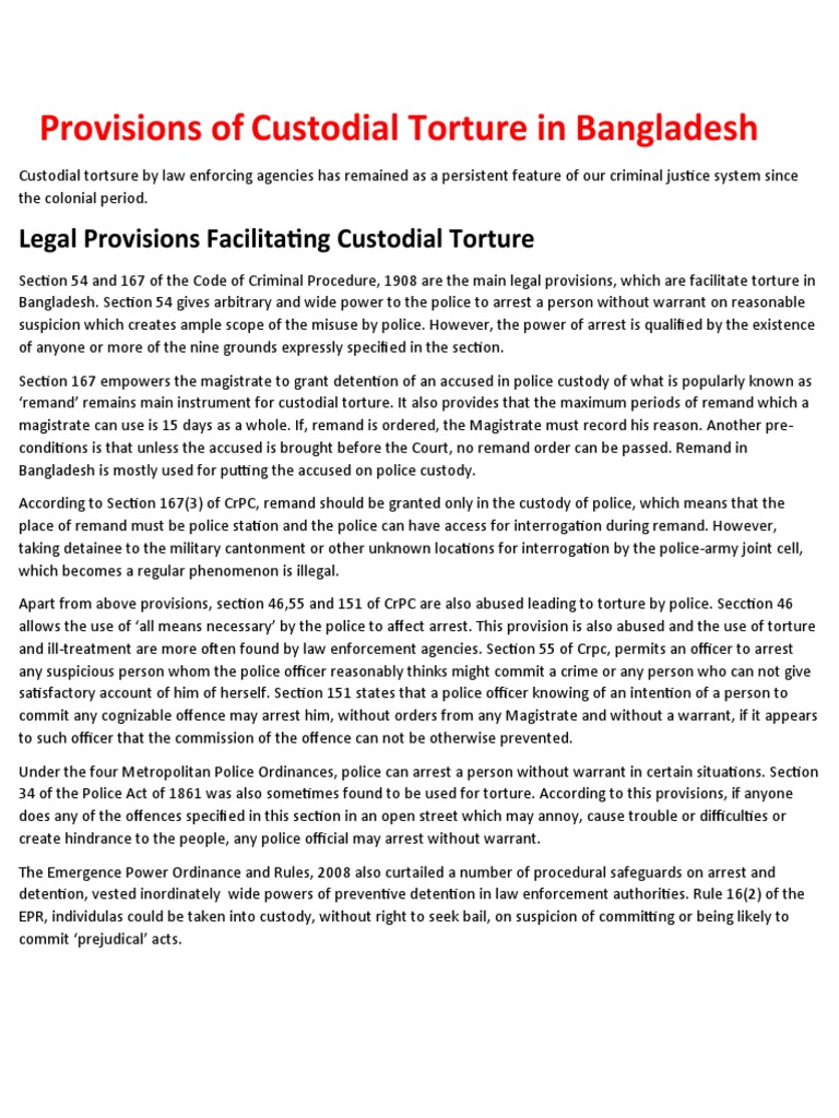 Custodial Torture in Bangladesh | PDF | Remand (Detention) | Arrest