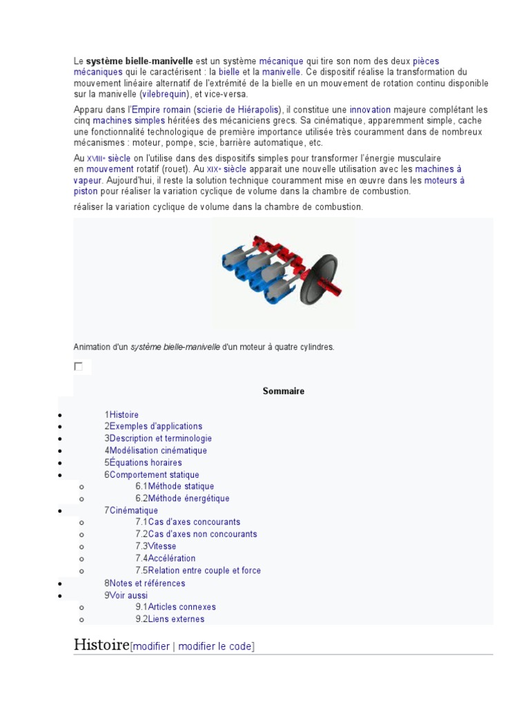 Schéma Plan Du Système Bielle Manivelle Avec Piston Dans L axe Le Système Bielle-Manivelléquations Horaires | PDF | Biens manufacturés |  Outils