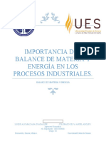 Importancia Del Balance de Materia y Energía en Los Procesos Industriales