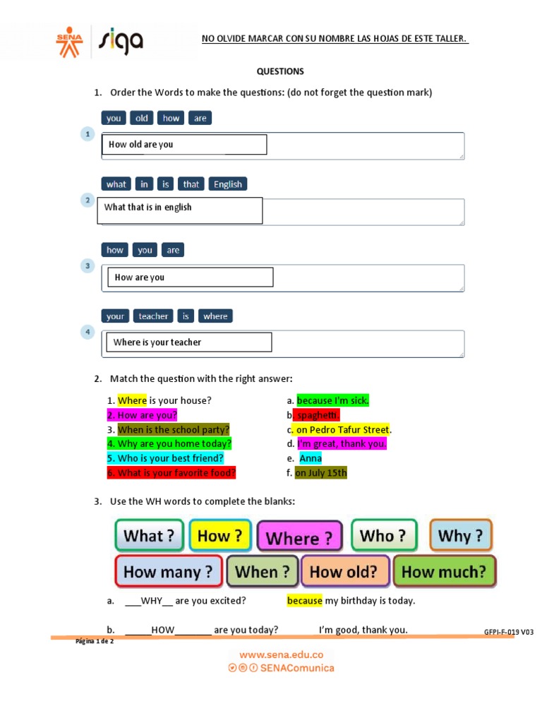 WH QUESTIONS Activity HENRY | PDF