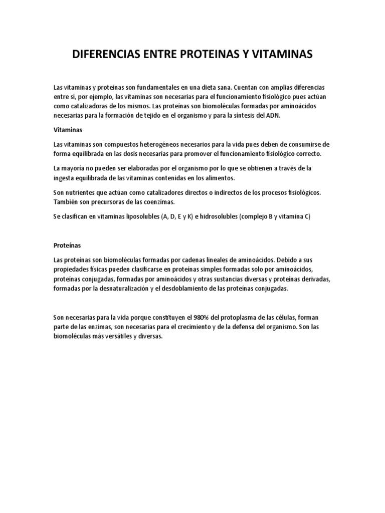 Diferencias Entre Proteinas y Vitaminas PDF