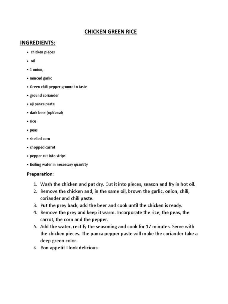 Chicken Green Rice Recipe | PDF