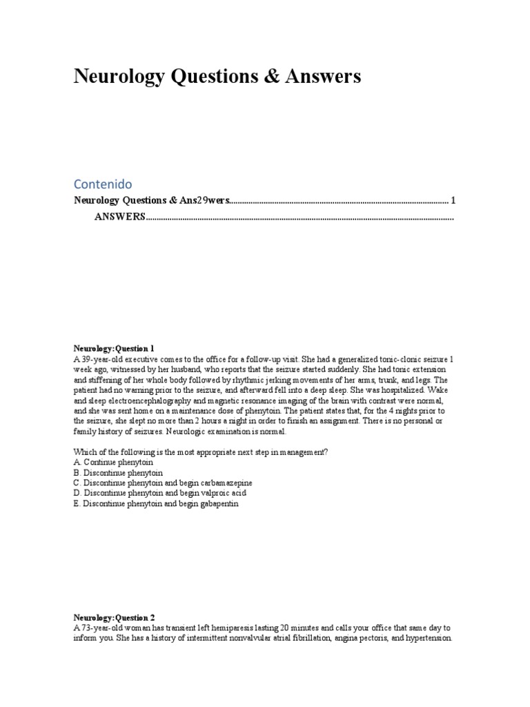 Neurology Questions | PDF | Headache | Dementia