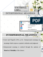 Systemic Functional Linguistics: Interpersonal Meanings