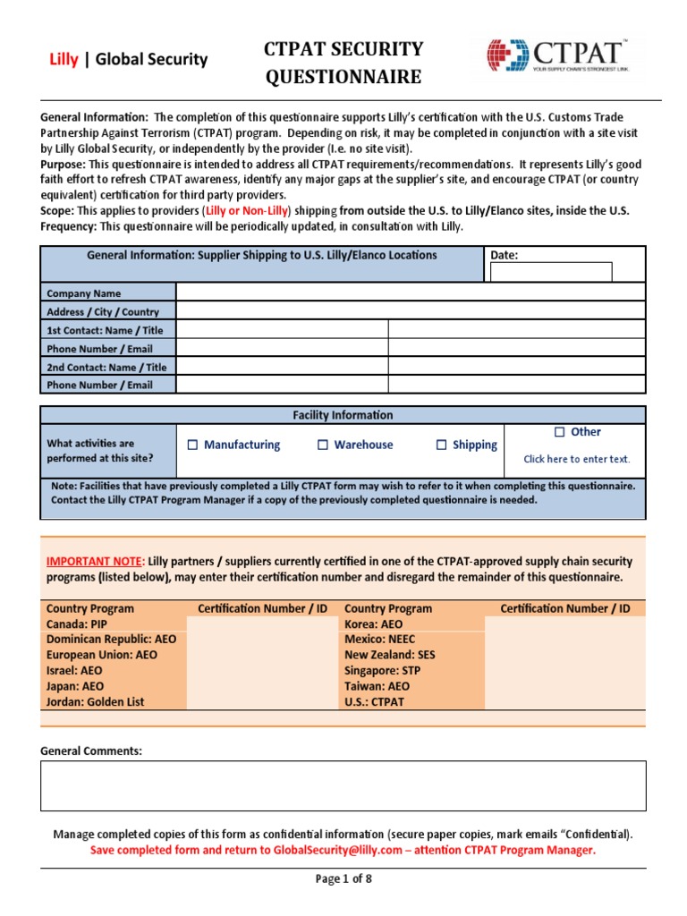 Ctpat Security Questionnaire PDF Information Security Cyberwarfare