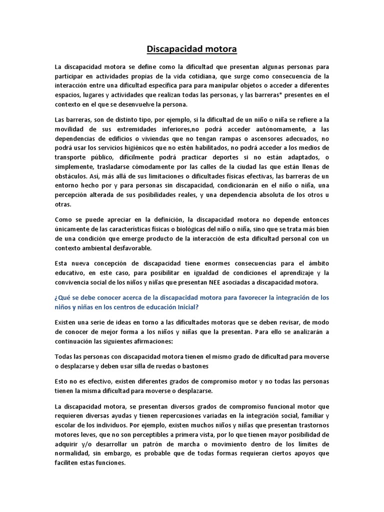 Comprendiendo la discapacidad motora | PDF | Invalidez | Aprendizaje