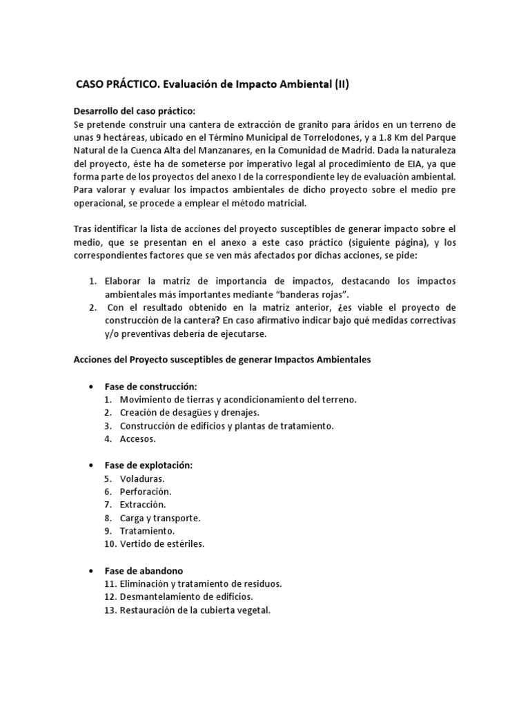 Evaluación de Impacto Ambiental en Cantera | PDF | Evaluación de ...