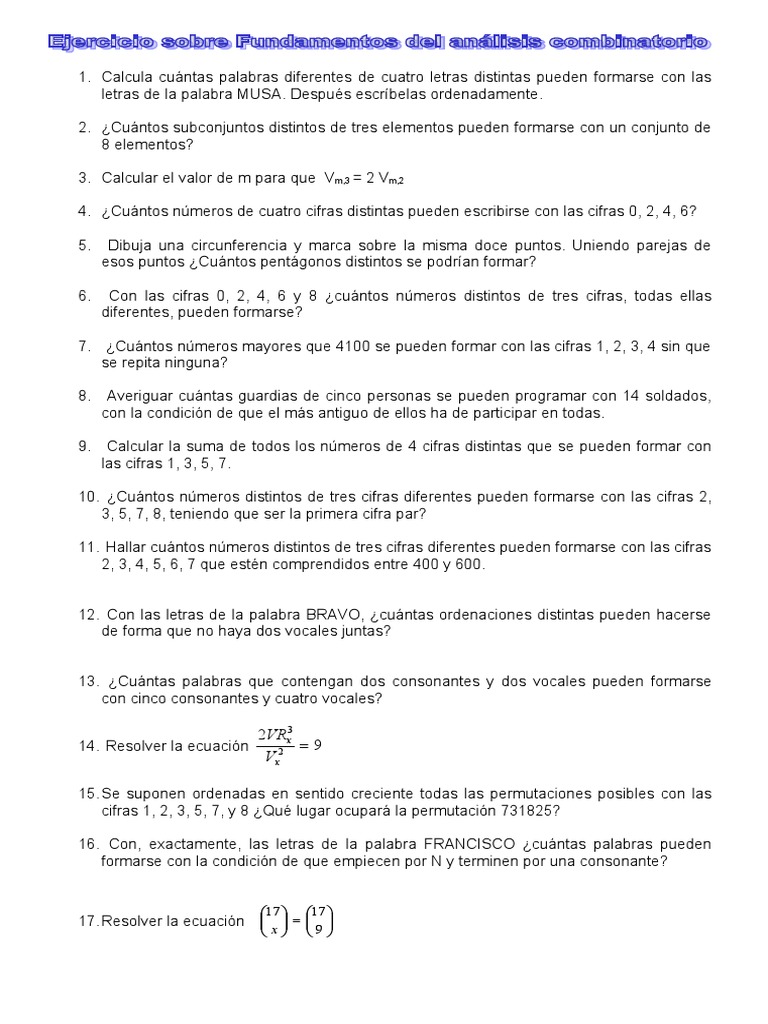 Ejercicios de combinatoria para primaria | PDF | Enseñanza de ...