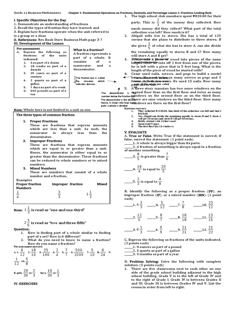 Business Math - Sla 1 | PDF | Fraction (Mathematics) | Division ...