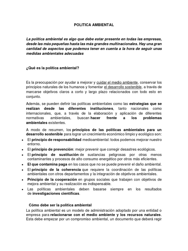 Politica Ambiental | PDF | Política de medio ambiente | Desarrollo ...