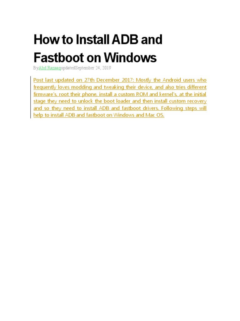 Install ADB and Fastboot on Windows | PDF | Microsoft Windows | Computing